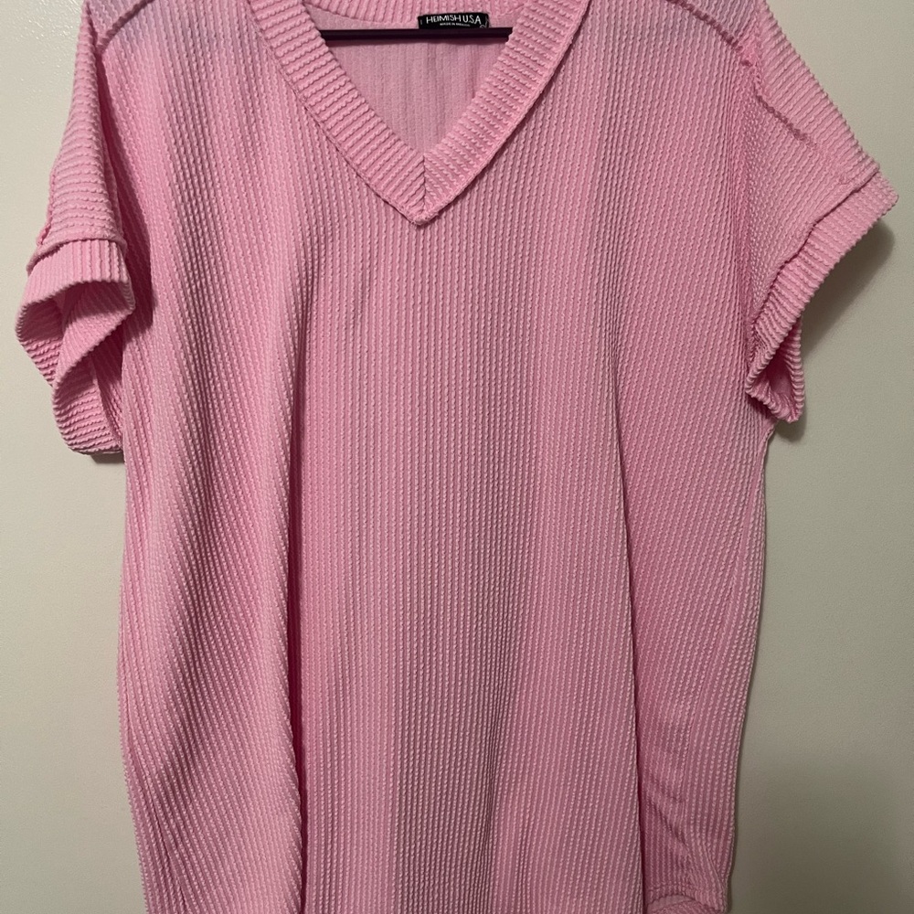 HEIMISH USA Pink V-Neck Short Sleeve Knit Tee